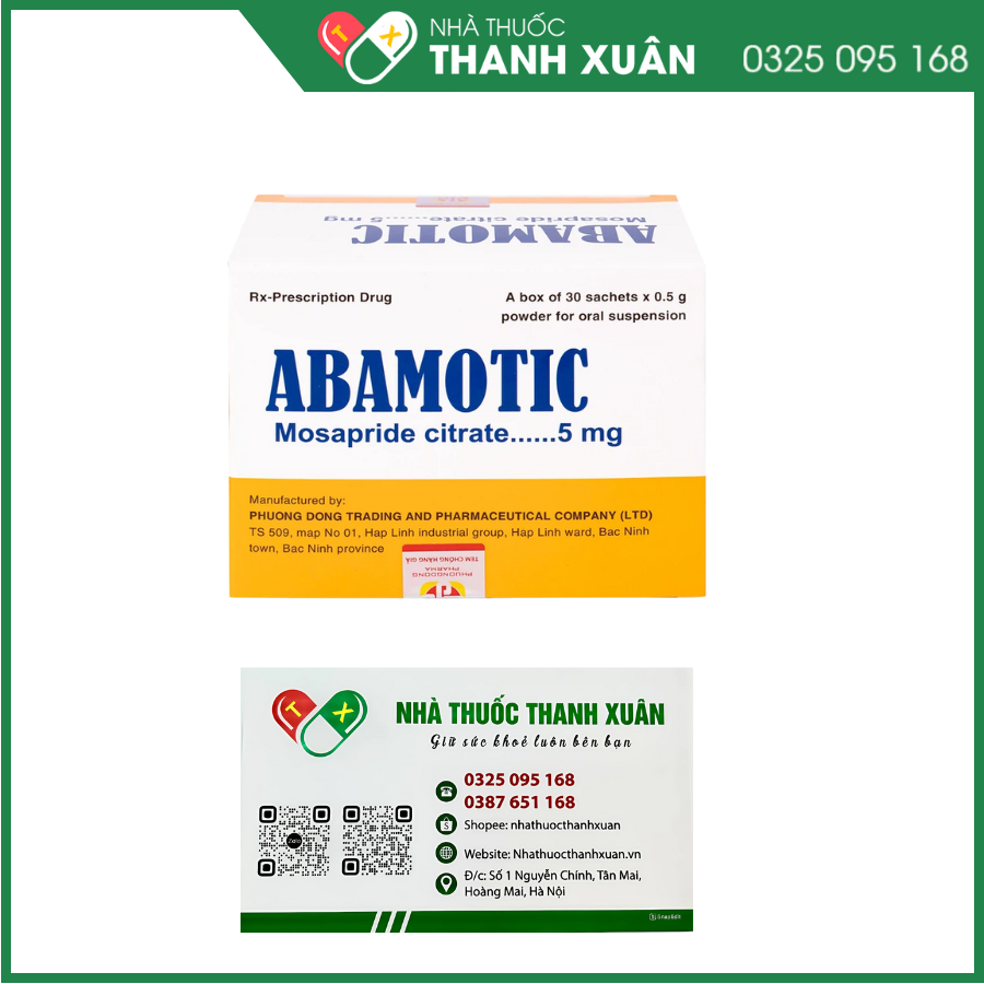 Bột pha uống Abamotic 5mg điều trị các triệu chứng tiêu hóa, viêm dạ dày