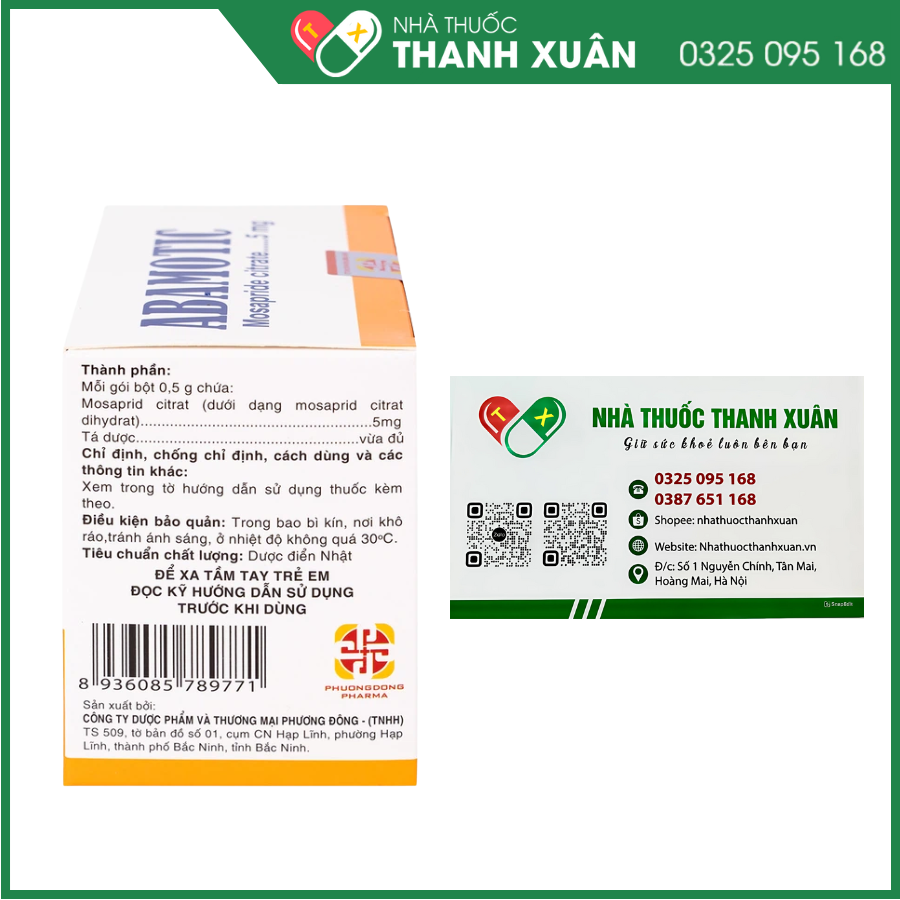 Bột pha uống Abamotic 5mg điều trị các triệu chứng tiêu hóa, viêm dạ dày