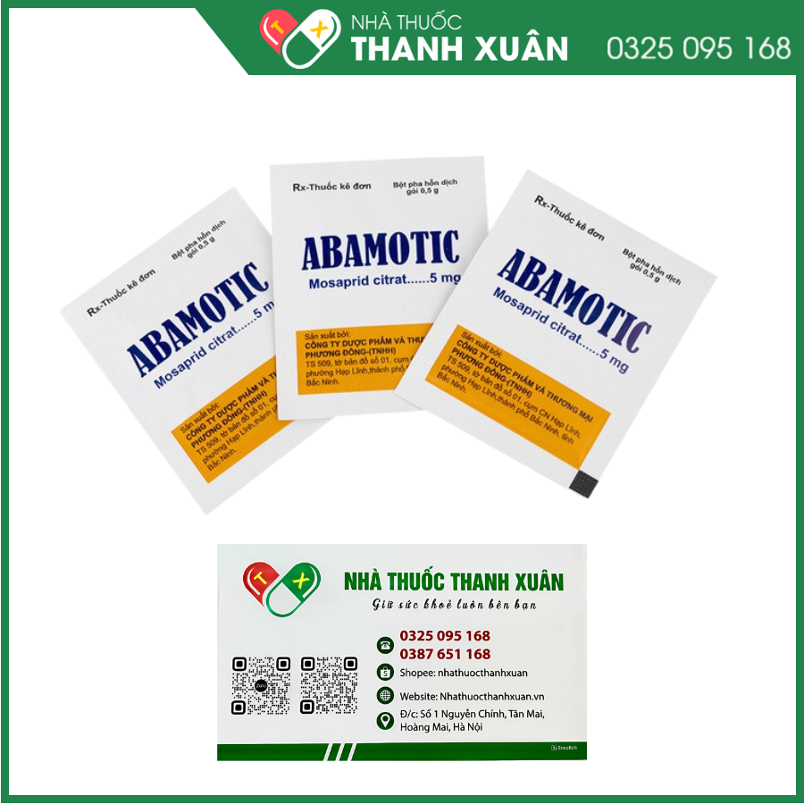 Bột pha uống Abamotic 5mg điều trị các triệu chứng tiêu hóa, viêm dạ dày