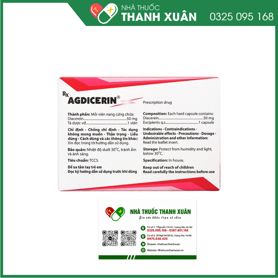 Agidicerin 50mg điều trị thoái hóa khớp hông và gối