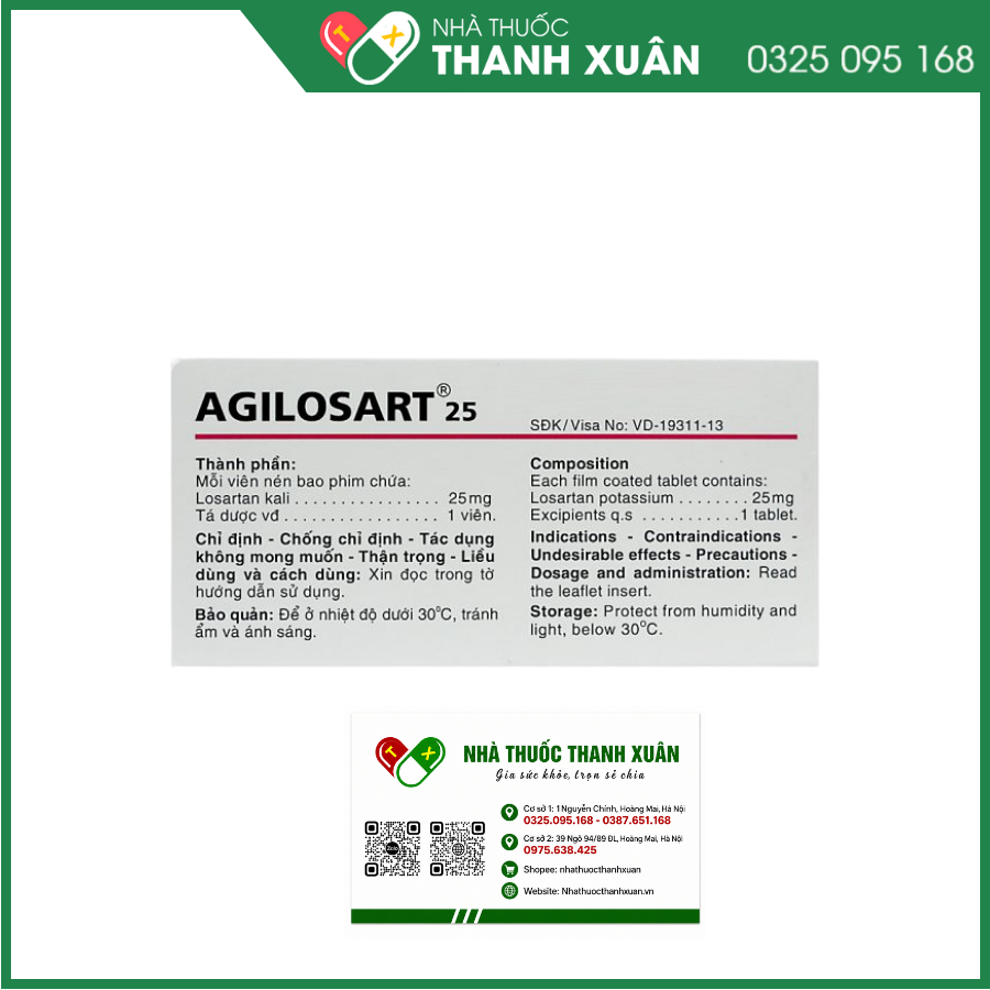 Agilosart 25 điều trị tăng huyết áp