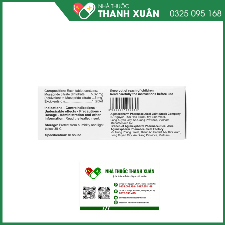 Agimosarid 5mg trị các triệu chứng dạ dày - ruột