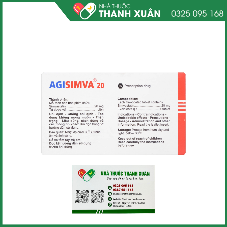 Agisimva® 20mg trị tăng cholesterol máu, làm chậm tiến triển xơ vữa