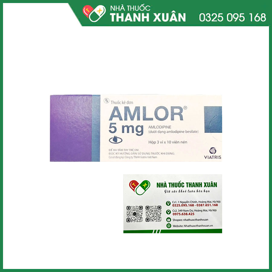 Amlor 5mg thuốc điều trị tăng huyết áp, bệnh mạch vành, đau thắt ngực ổn định mạn tính