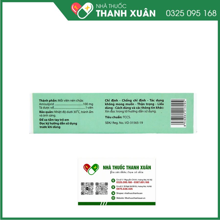 Amriamid 100 trị các rối loạn tâm thần phân liệt cấp tính và mãn tính