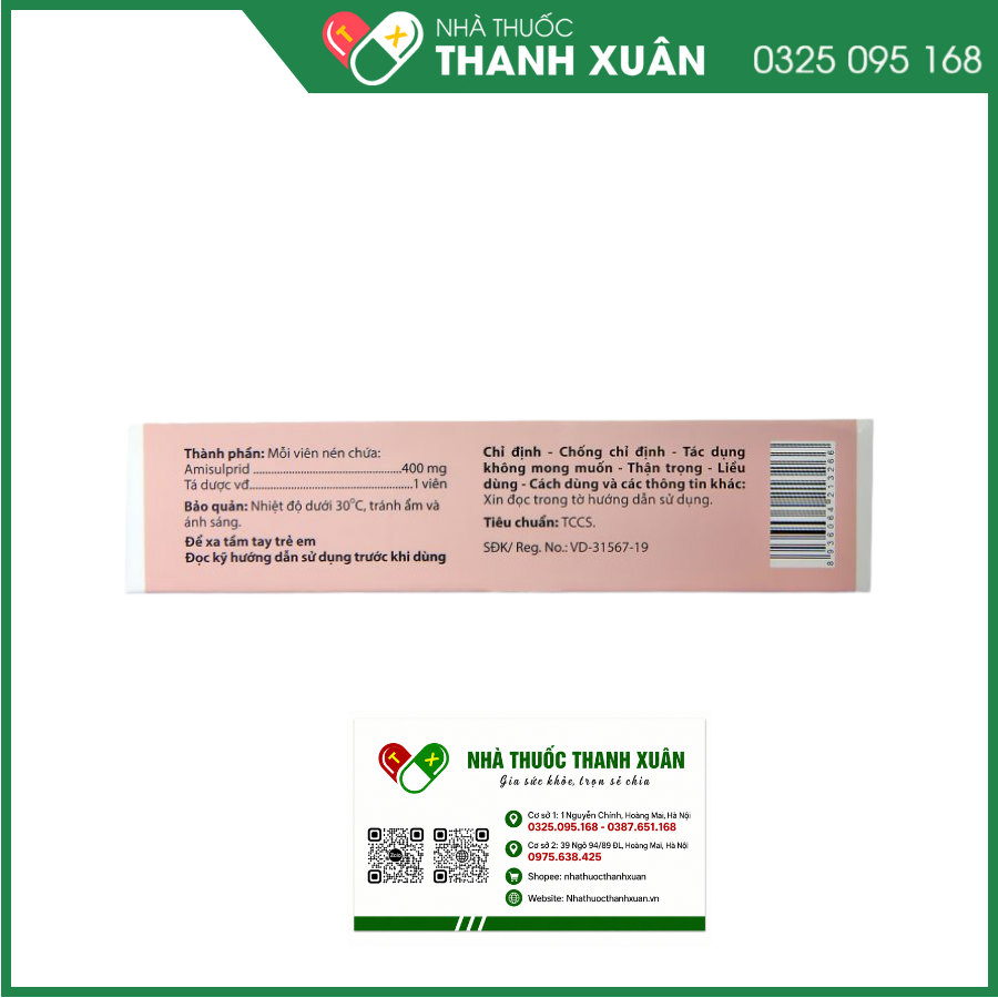 Amriamid 400 trị các rối loạn tâm thần phân liệt cấp tính và mãn tính