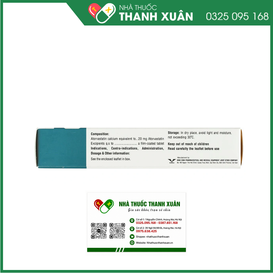 Atorlog 20 điều trị tăng cholesterol toàn phần và LDL-cholesterol