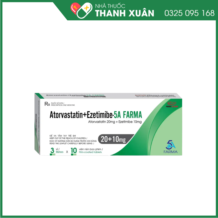 Atorvastatin+Ezetimibe 5A Farma 20+10mg phòng ngừa biến cố tim mạch