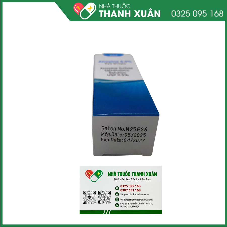 Atropine 0,5% 5ml sử dụng trong thăm khám tật khúc xạ ở trẻ, điều trị viêm mống mắt, viêm màng bồ đào ở người lớn