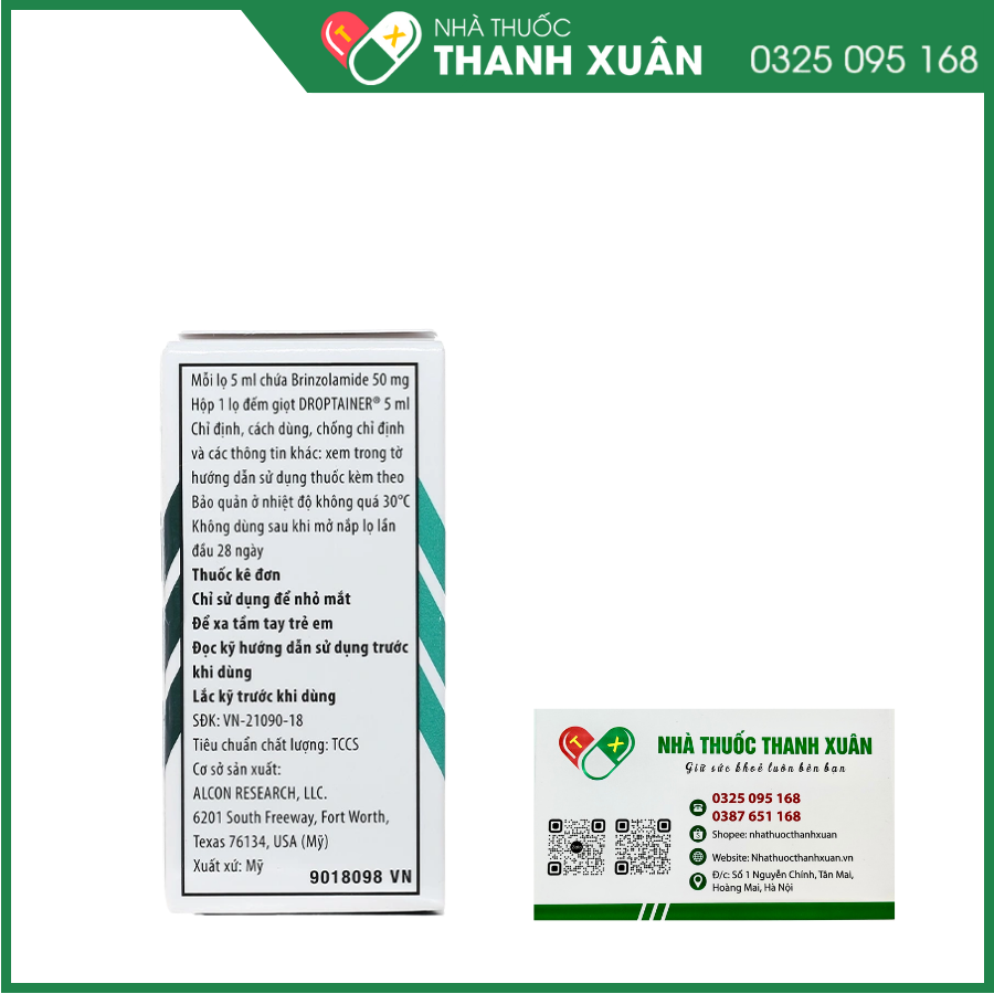 Hỗn dịch nhỏ mắt Azopt 1% điều trị tăng nhãn áp nội nhãn