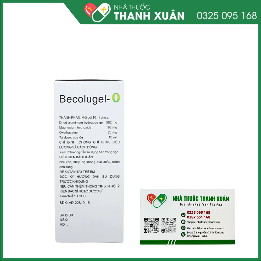 Becolugel-O giảm đau do viêm loét dạ dày, tá tràng