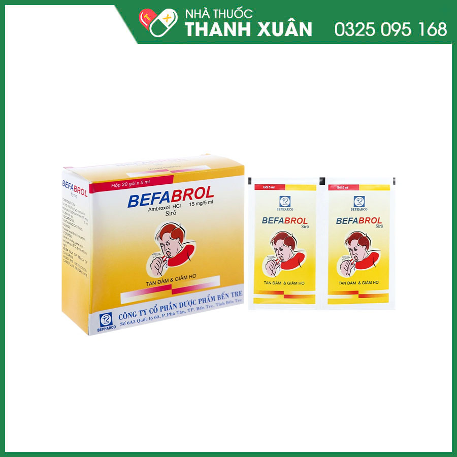 Siro Befabrol 15mg/5ml thuốc điều trị tiêu chất nhầy trong các trường hợp viêm đường hô hấp có kèm tăng tiết chất nhất