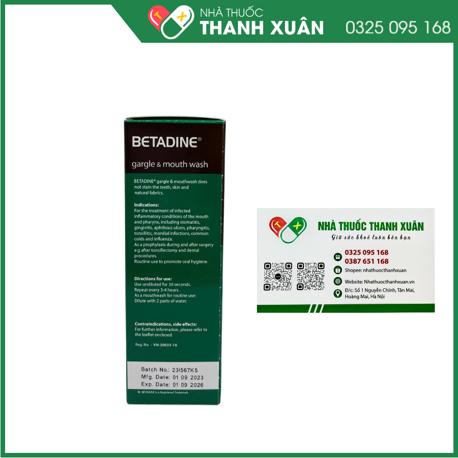 Súc họng Betadine phòng và trị nhiễm khuẩn khoang miệng