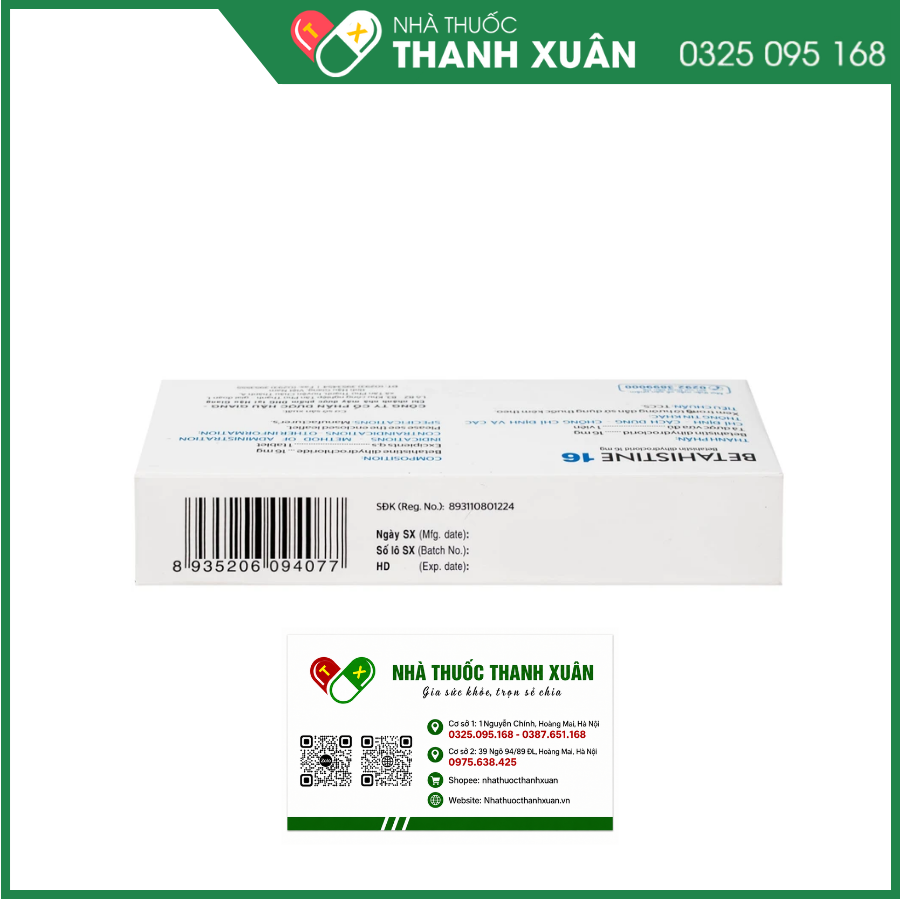Betahistine 16 DHG điều trị chứng chóng mặt liên quan đến tiền đình