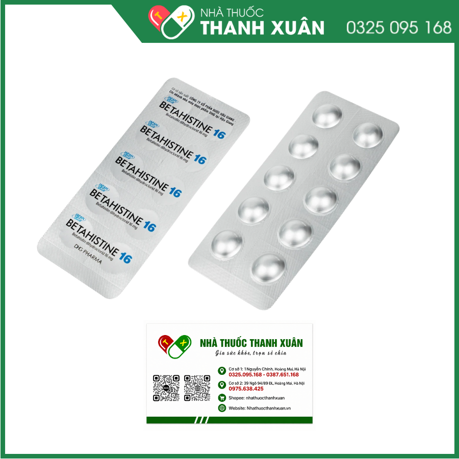 Betahistine 16 DHG điều trị chứng chóng mặt liên quan đến tiền đình