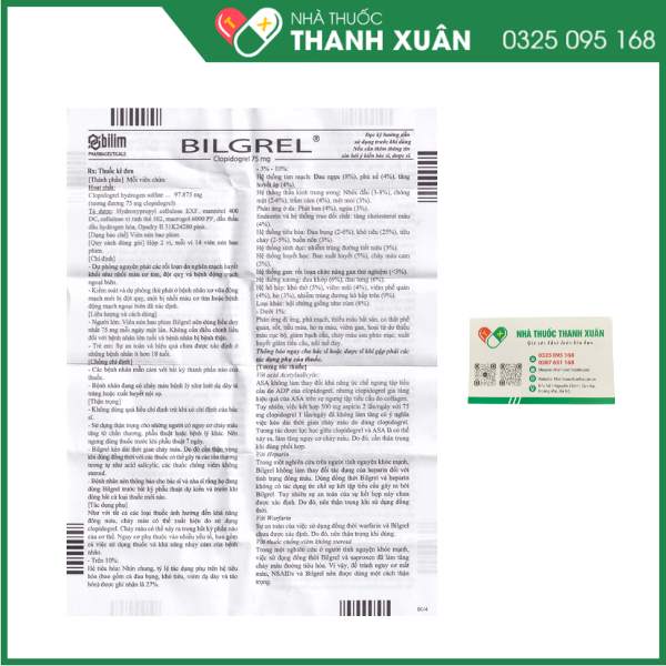 Thuốc Bilgrel 75mg điều trị nhồi máu cơ tim, đột quỵ, bệnh động mạch ngoại biên