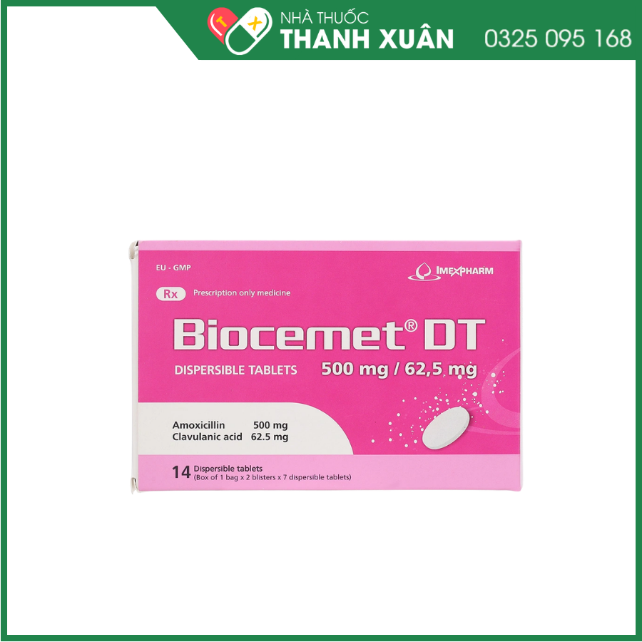 Biocemet DT 500mg/62,5mg trị nhiễm khuẩn do vi khuẩn nhạy cảm