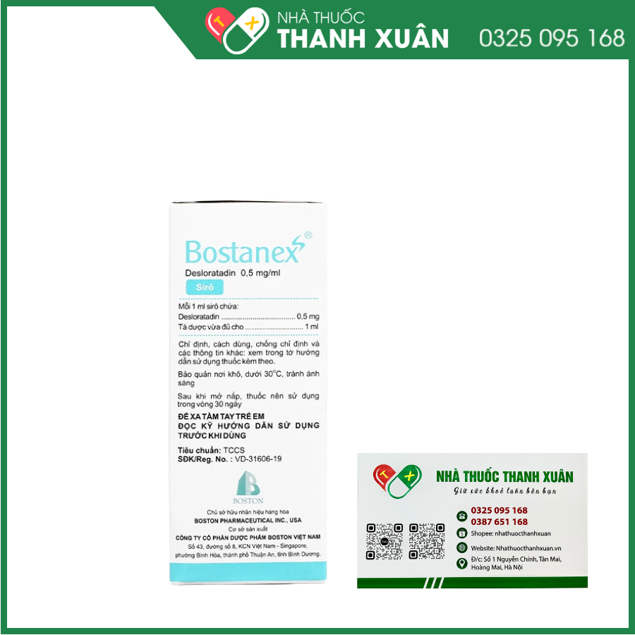 Siro Bostanex 0.5mg/ml giảm các triệu chứng viêm mũi dị ứng, mề đay