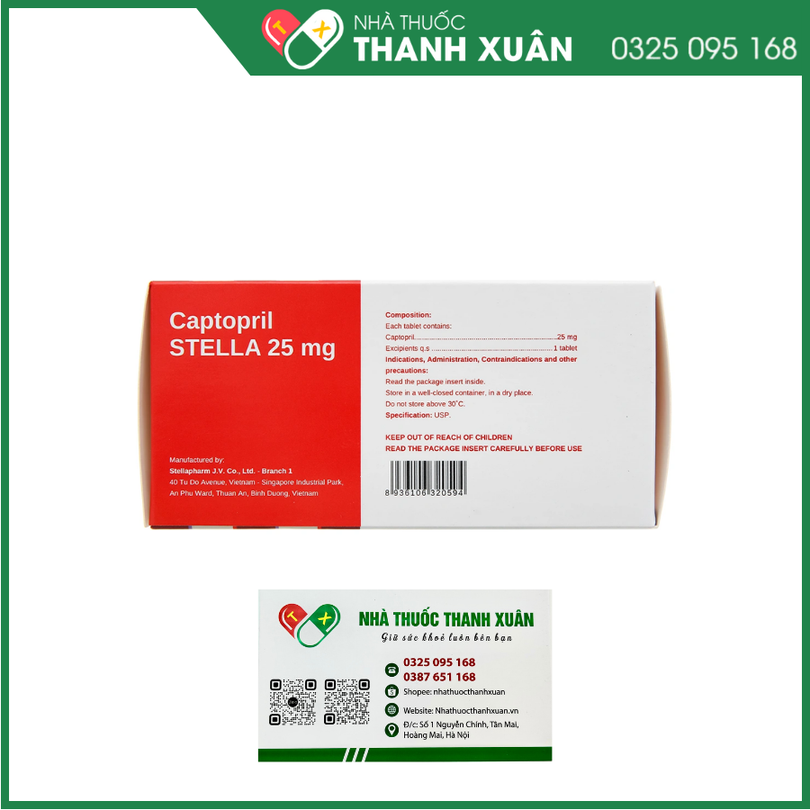 Captopril STELLA 25mg trị tăng huyết áp, suy tim