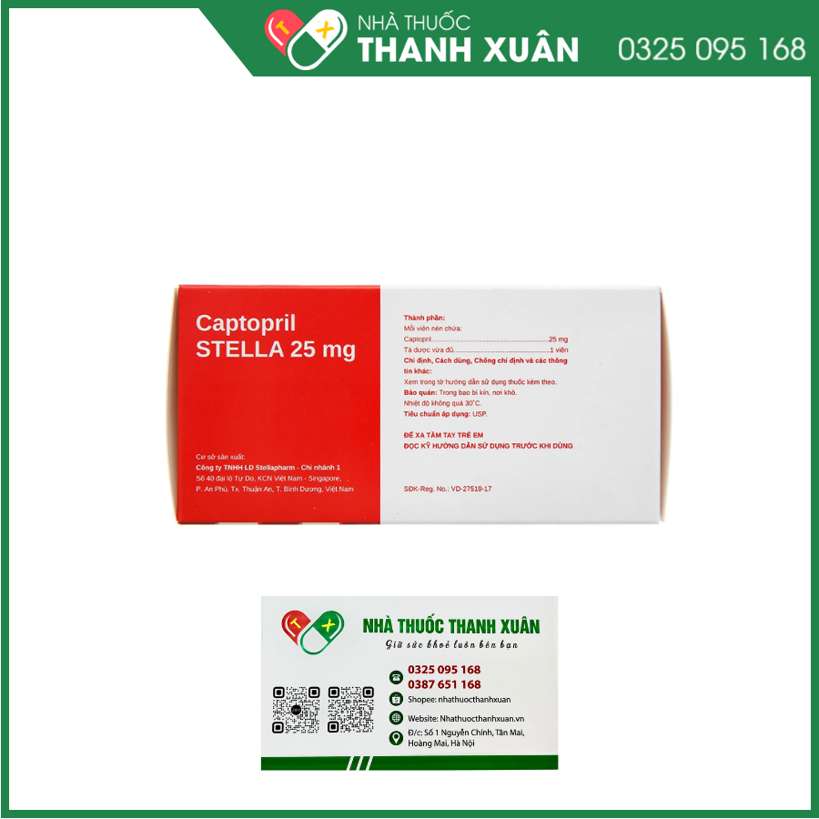 Captopril STELLA 25mg trị tăng huyết áp, suy tim