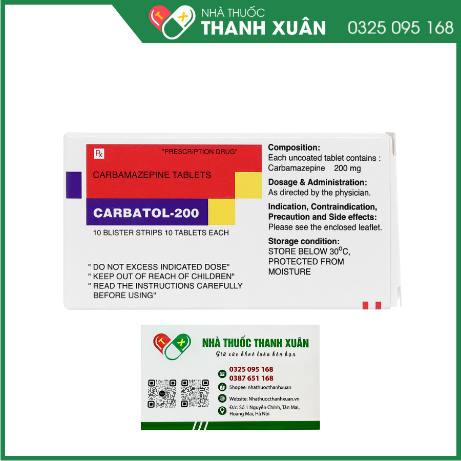 Carbatol-200 trị động kinh (10 vỉ x 10 viên)