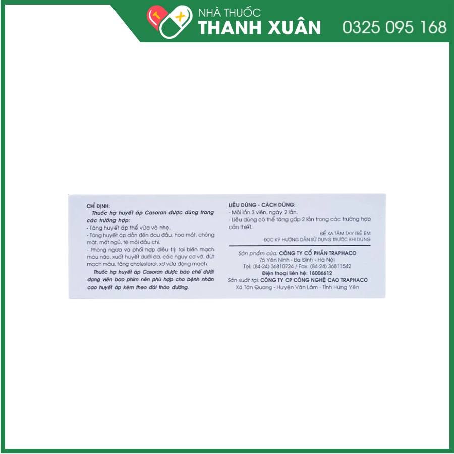Thuốc hạ huyết áp Casoran