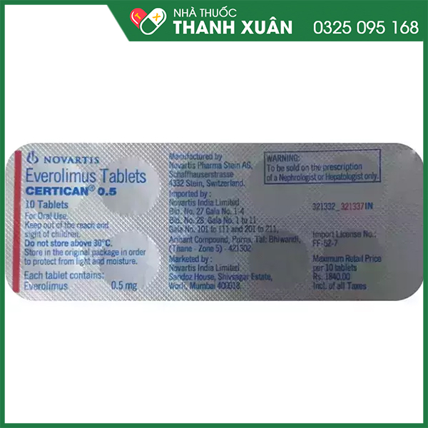 Certican 0.5 mg Thuốc chống đào thải tạng ghép của Thụy Sỹ