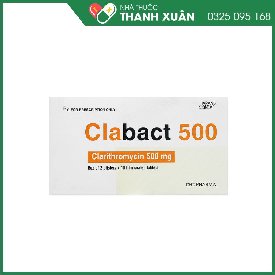 Clabact 500 mg thuốc điều trị nhiễm khuẩn hô hấp, da và đau dạ dày do vi khuẩn HP