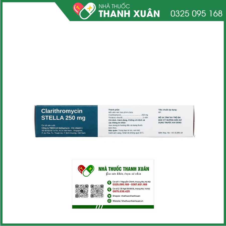Clarithromycin STELLA 250mg điều trị nhiễm khuẩn