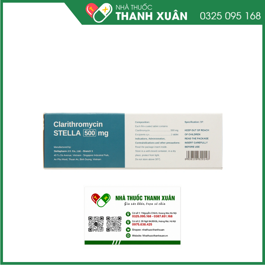Clarithromycin STELLA 500mg điều trị nhiễm khuẩn