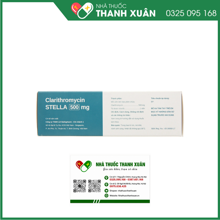 Clarithromycin STELLA 500mg điều trị nhiễm khuẩn