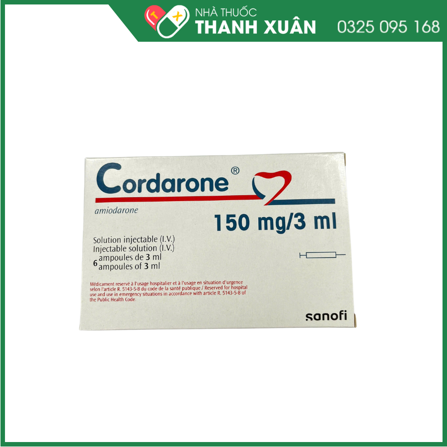 Thuốc tiêm Cordarone 150mg/3ml điều trị rối loạn nhịp tim nặng, hồi sinh hô hấp - tuần hoàn