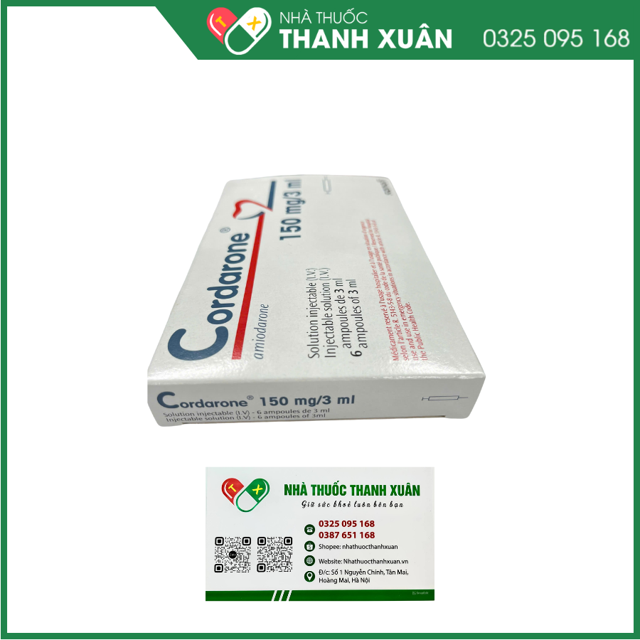 Thuốc tiêm Cordarone 150mg/3ml điều trị rối loạn nhịp tim nặng, hồi sinh hô hấp - tuần hoàn