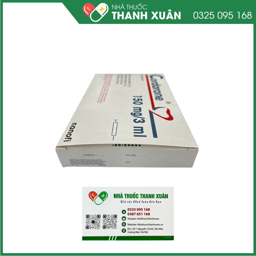 Thuốc tiêm Cordarone 150mg/3ml điều trị rối loạn nhịp tim nặng, hồi sinh hô hấp - tuần hoàn
