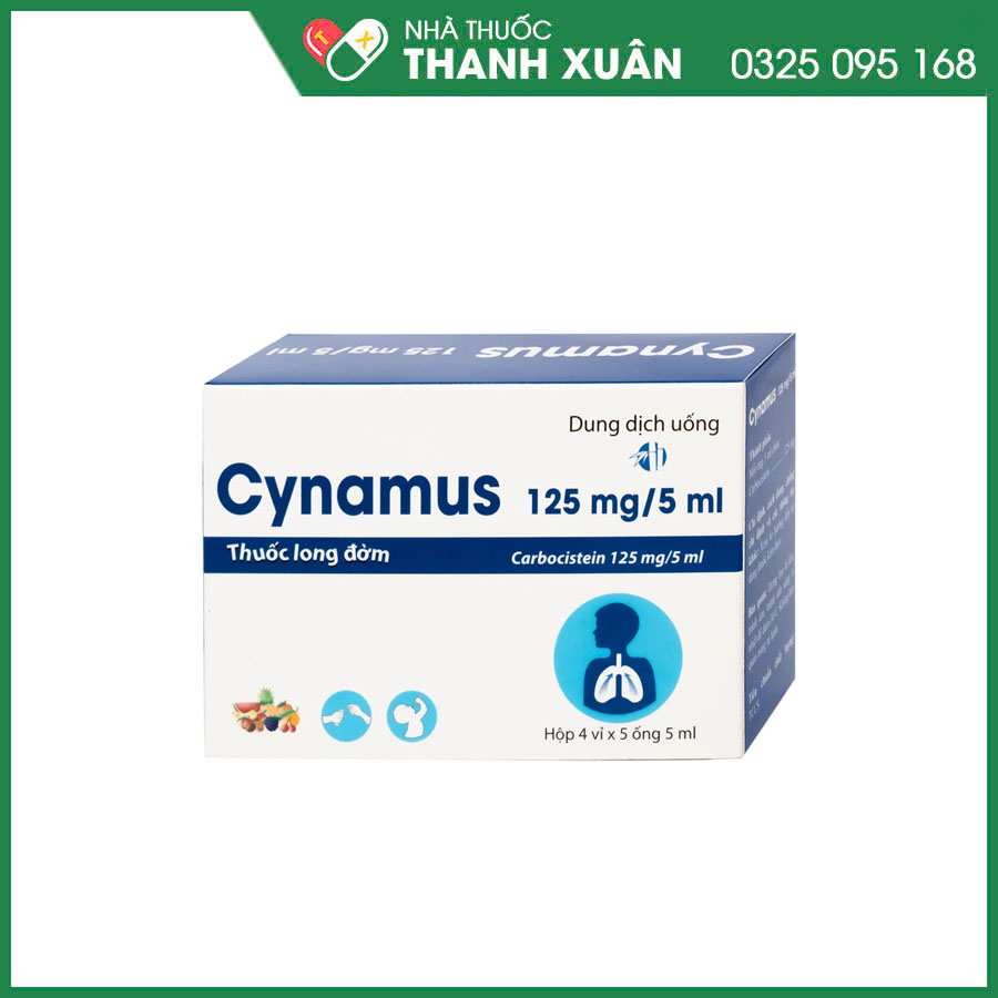 Cynamus 125mg/5ml điều trị ho có đờm, tăng tiết nhiều đờm và nhầy nhớt trong đường hô hấp trên