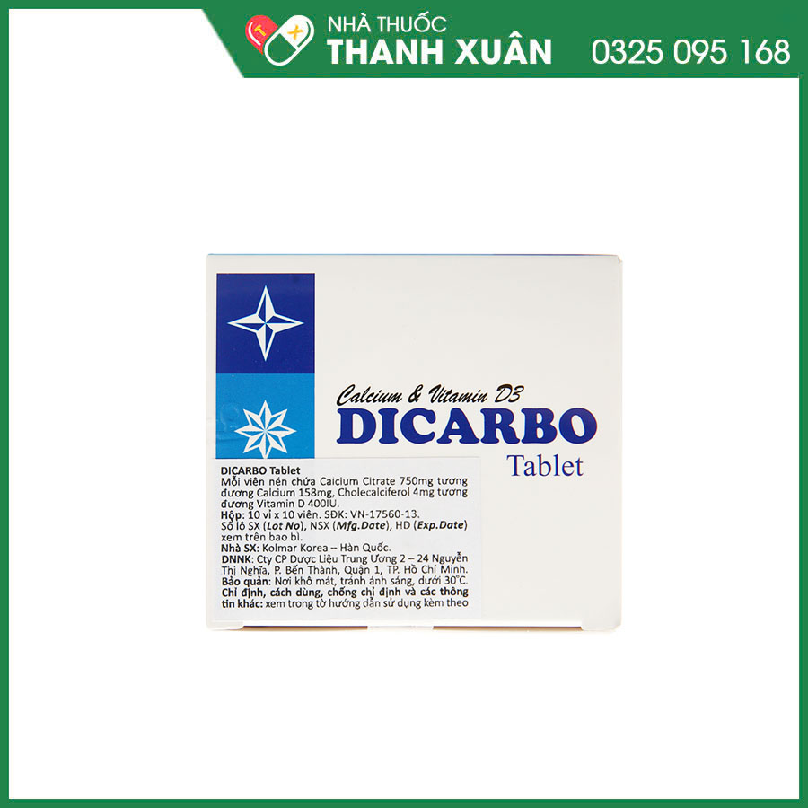 Dicarbo bổ sung calci và vitamin D cho phụ nữ có thai, phụ nữ cho con bú, trẻ em, người cao tuổi