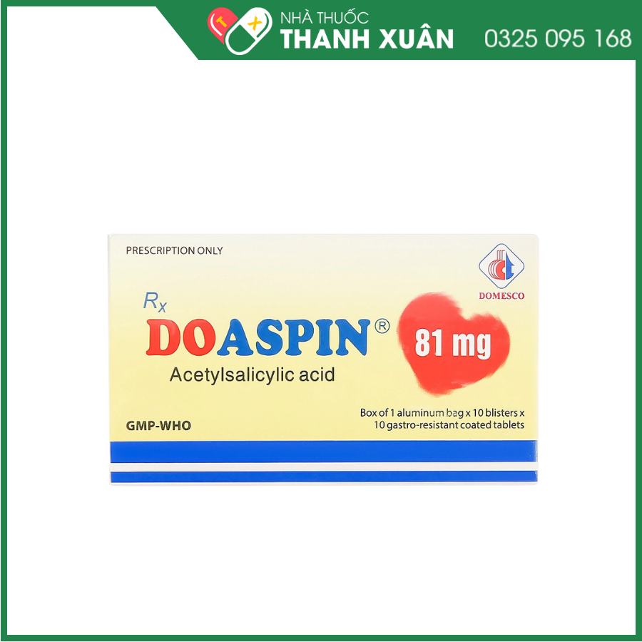 Thuốc Doaspin 81mg Domesco dự phòng huyết khối tim mạch và mạch não