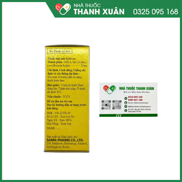Thuốc tra mắt Eylevox Ophthalmic Solution điều trị nhiễm khuẩn mắt.