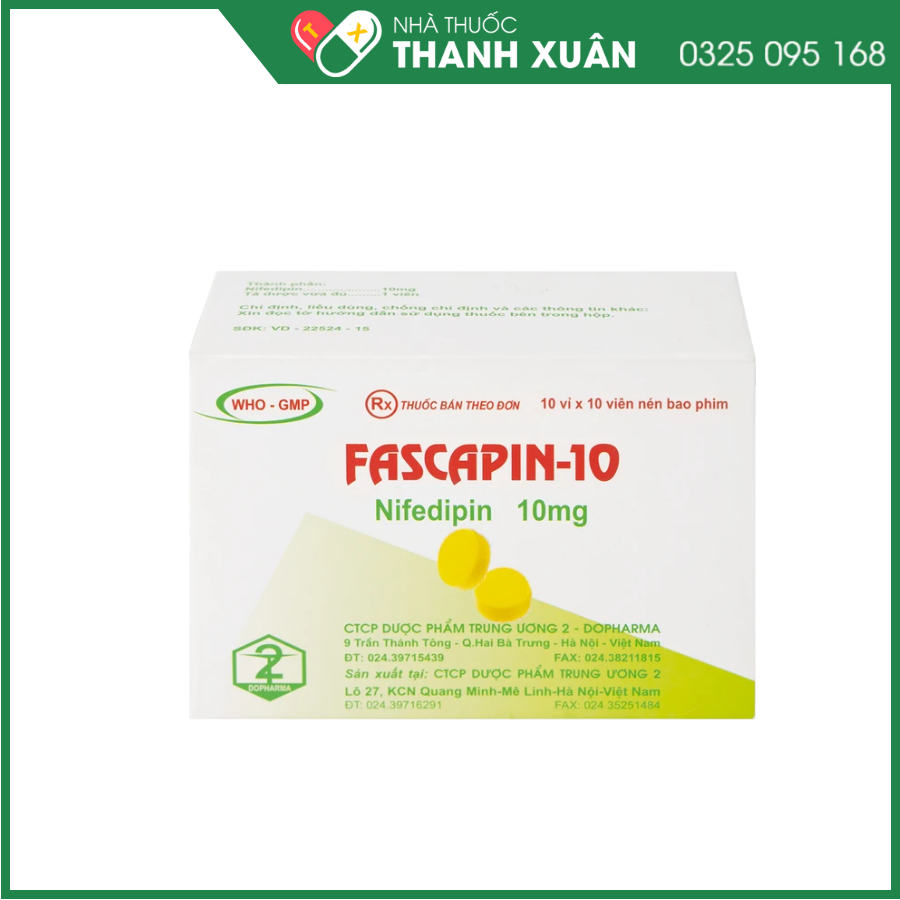 Fascapin-10 trị tăng huyết áp, dự phòng cơn đau thắt ngực