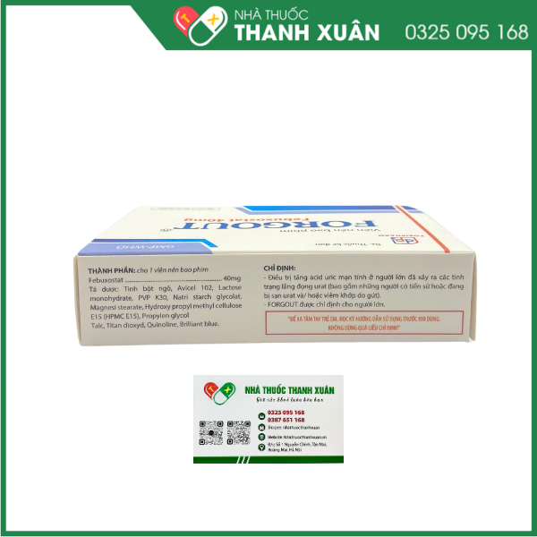 Thuốc Forgout điều trị tăng acid uric mạn tính, viêm khớp do gout