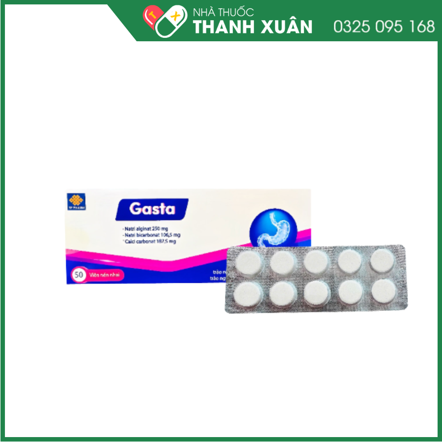 Viên nén nhai Gasta điều trị các triệu chứng trào ngược dạ dày - thực quản