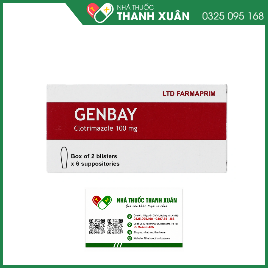 Viên đặt âm đạo Genbay 100mg trị nhiễm khuẩn, nấm âm đạo