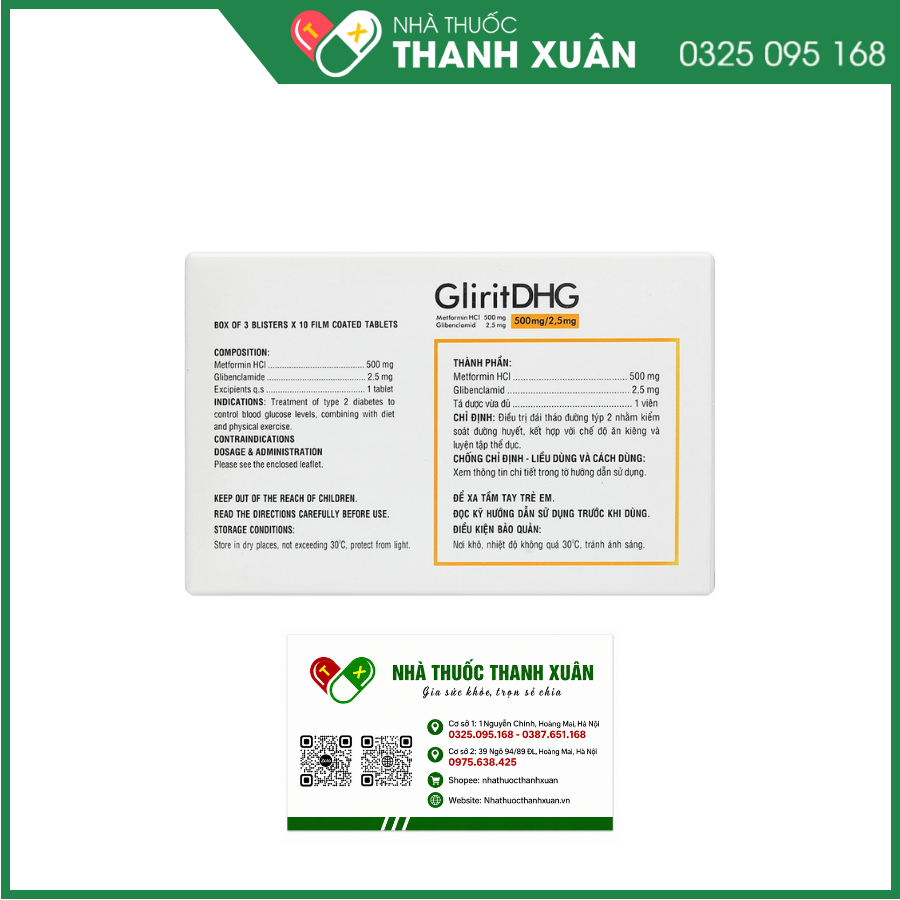 GliritDHG 500mg/2.5mg điều trị đái tháo đường tuýp 2