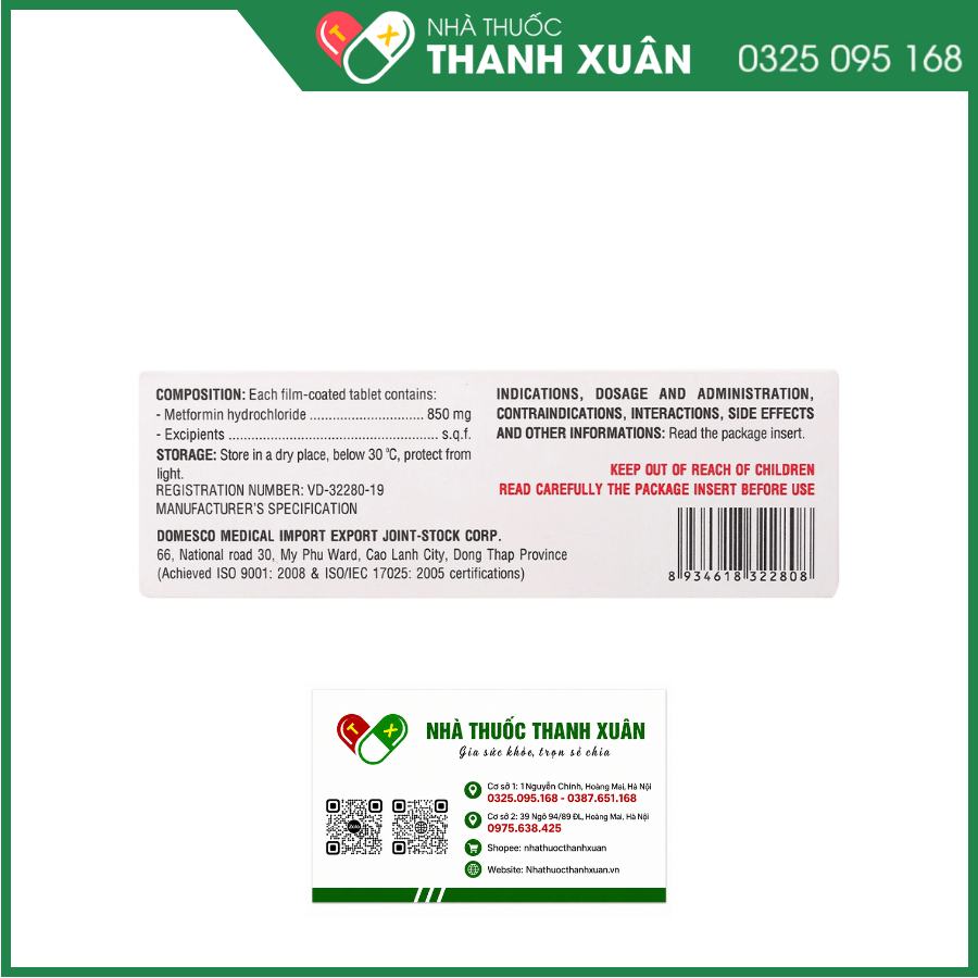 Thuốc Glucofine 850mg Domesco điều trị đái tháo đường tuýp 2