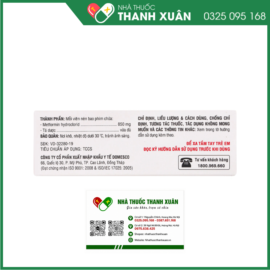 Thuốc Glucofine 850mg Domesco điều trị đái tháo đường tuýp 2