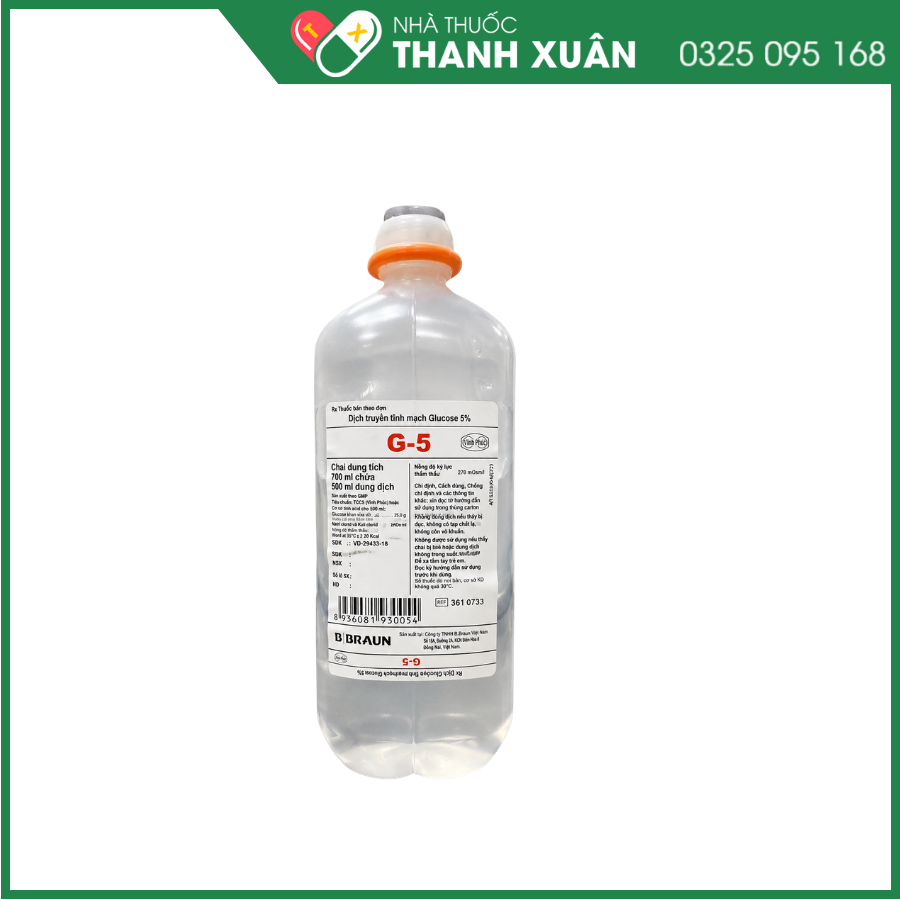 Dung dịch Glucose 5% Braun điều trị thiếu hụt carbohydrat và bù dịch cho cơ thể (500ml)