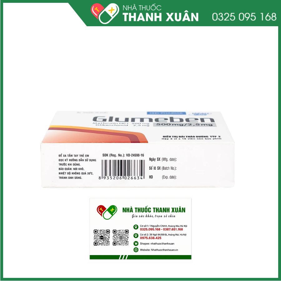 Glumeben 500mg/2.5mg điều trị đái tháo đường tuýp 2