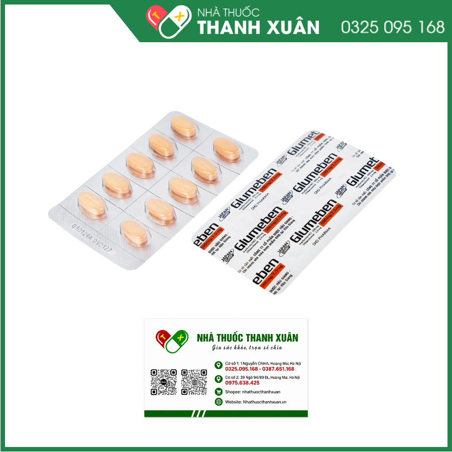 Glumeben 500mg/2.5mg điều trị đái tháo đường tuýp 2