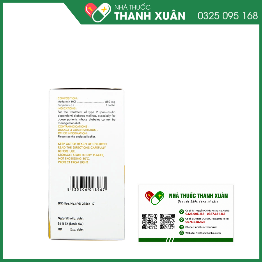 Glumeform 850 trị đái tháo đường tuýp 2 không phụ thuộc insulin