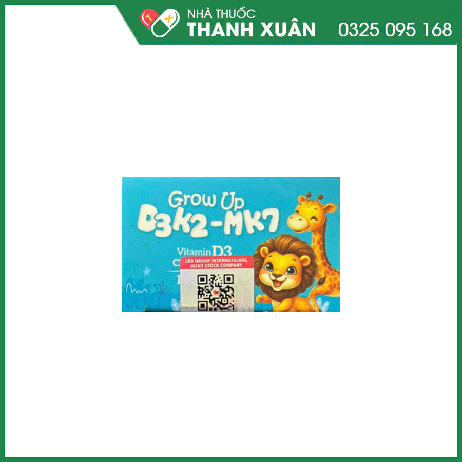 Growup D3K2-MK7 bổ sung vitamin D3 và K2 cho cơ thể hỗ trợ tăng cường hấp thu canxi và giảm nguy cơ còi xương, loãng xương